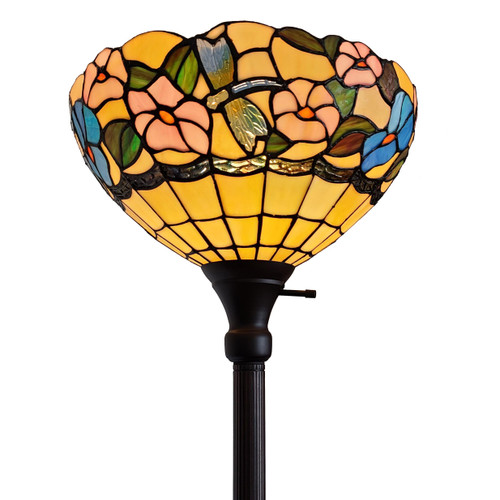 Homeroots Lighting 70" Brown Traditional Shaped Floor Lamp, Brown, With Green and Brown Tiffany Glass Bowl Shade