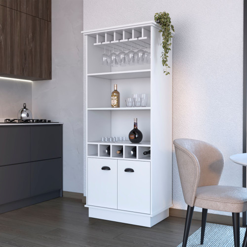 19" White Wood Bar Cart