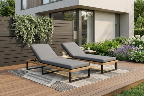 Two Piece Outdoor Natural Solid Wood Two Person Seating Group with Gray Cushions