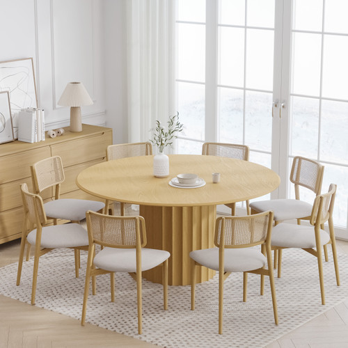 60" Natural Solid Wood Pedestal Base Round Top Dining Table