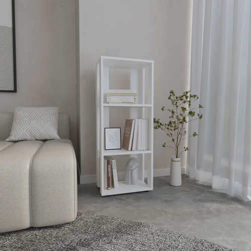 39" White Wood Three Tier Bookcase