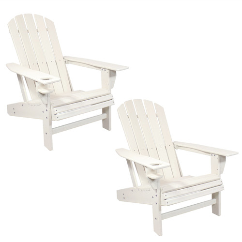 Set of Two White Heavy Duty Plastic Outdoor Adirondack Chairs