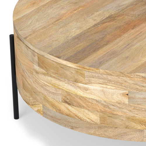 38" Natural Solid Wood Round Solid Coffee Table