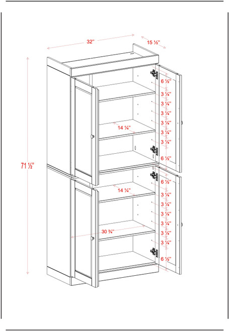 72" French Blue Solid Wood Four Door Pantry Or Storage Closet