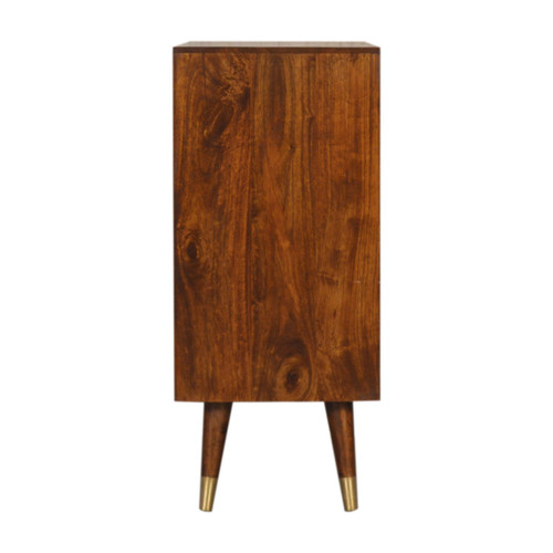 32" Chestnut and Gold Solid Wood Textured Door Accent Cabinet With Two Doors