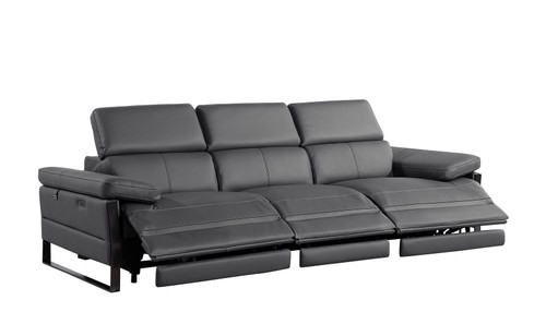 103" Dark Gray Top Grain Leather Reclining Metal USB Sofa
