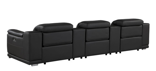 134" Black Italian Leather Reclining Metal USB Sofa