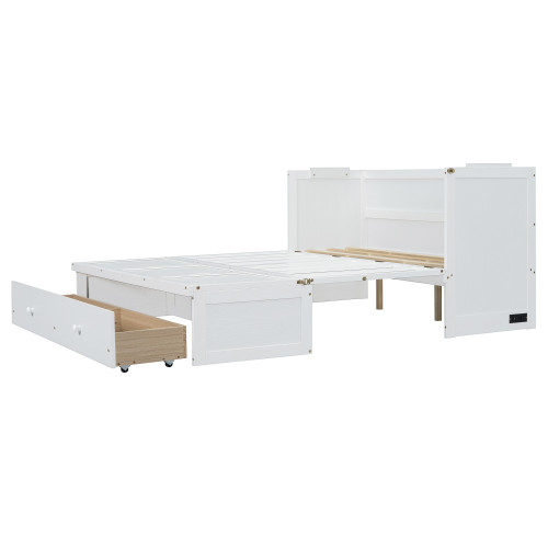 White Wood Queen Murphy Bed With USB