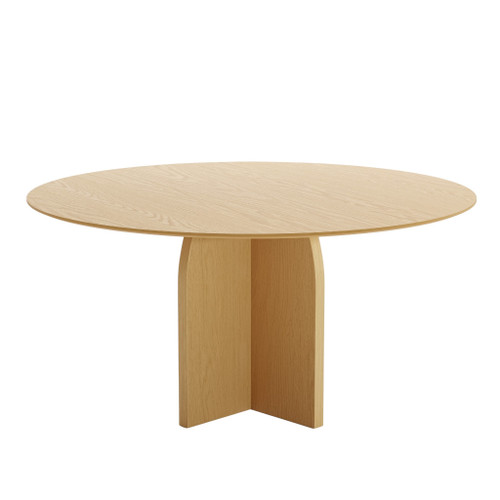 58" Natural Solid Wood Pedestal Base Round Top Dining Table