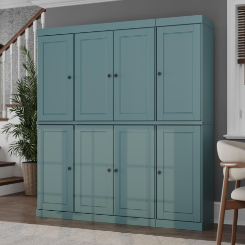 72" Aqua Solid Wood 8 Two Drawer Pantry Or Storage Closet
