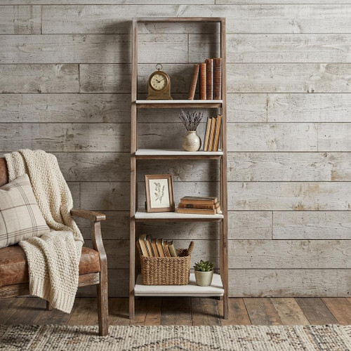 61" White Distressed Wood Four Tier Step Bookcase