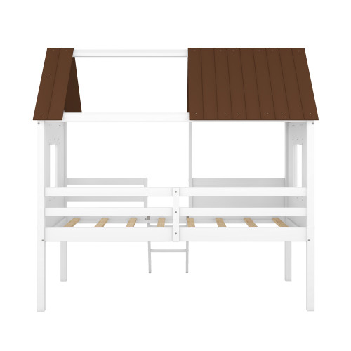 Gray Canopy Wood Twin Loft Bed with Shelves