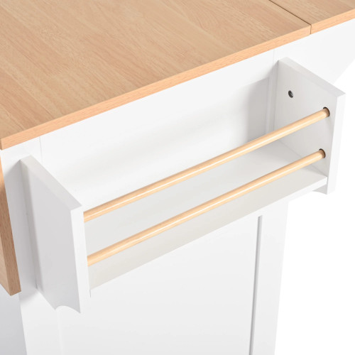 56" White Wood Barn Door Rolling Kitchen Island With Storage With USB