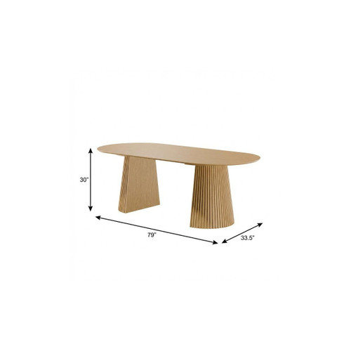79" Natural Solid Wood Double Pedestal Base Oval Dining Table