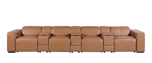 170" Chestnut Top Grain Leather Reclining Metal USB Sofa