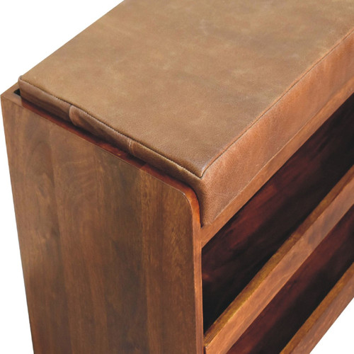 35" Brown and Solid Wood Storage Bench With Shoe Storage