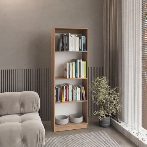 71" Beige Wood Five Tier Bookcase