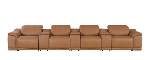 175" Chestnut Italian Leather Reclining Metal USB Sofa