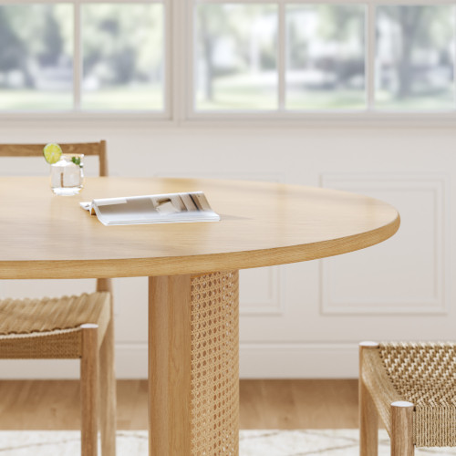 79" Natural Solid Wood Mirrored Double Pedestal Base Oval Dining Table