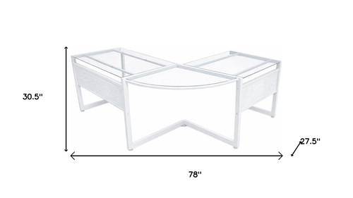 78" Clear and White Glass and Steel Corner Computer Desk