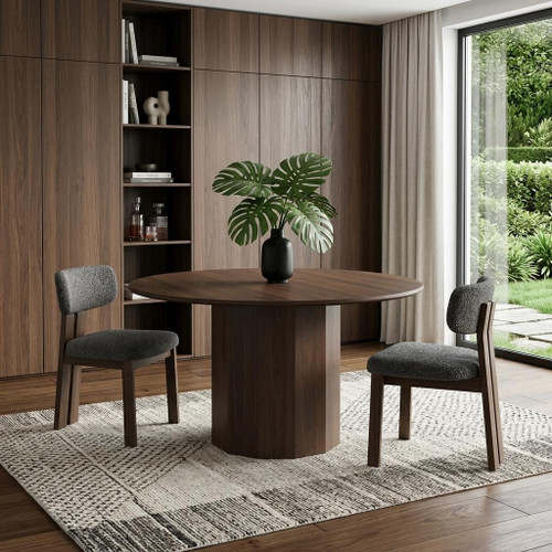 52" Walnut Wood Pedestal Base Round Top Dining Table