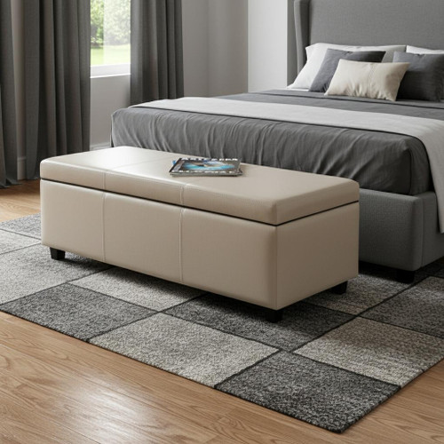 48" Dark Brown and Cream Upholstery Storage Ottoman