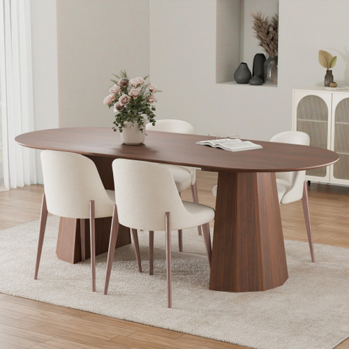 79" Walnut Wood Double Pedestal Base Oval Dining Table
