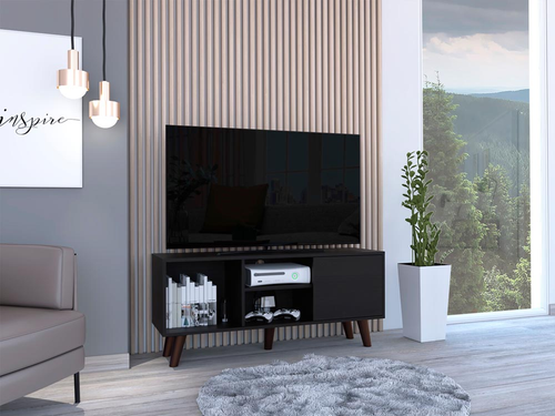 Cincinnati Tv Stand for TVs up to 57, Three Shelves, Single Door Cabinet