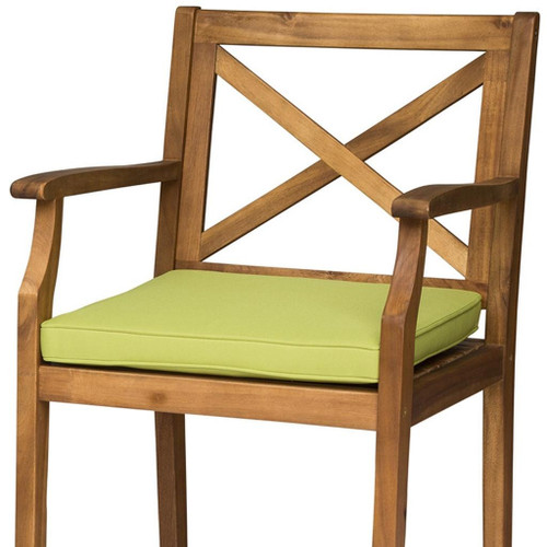 Set of Two 30" Natural and Green Solid Wood Outdoor Bar Height Chairs