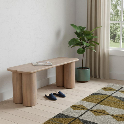 47" Brown Solid Wood Storage Bench With Cabinet