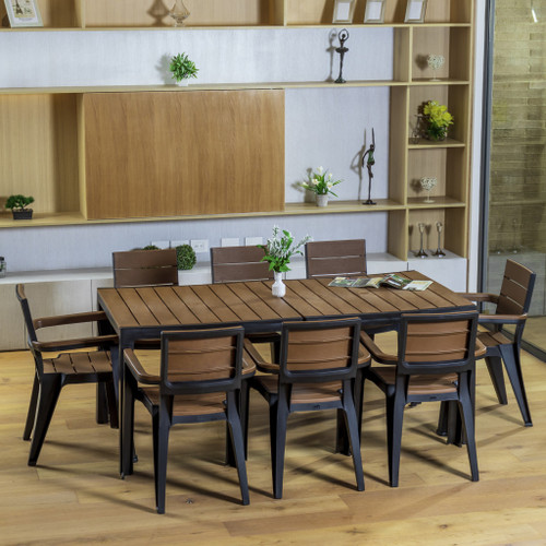 Nine Piece Black Plastic Outdoor Patio Set With Table