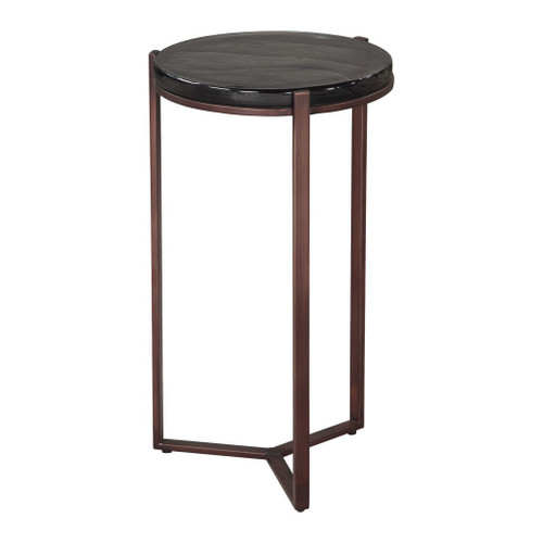 22" Black and Bronze Glass and Iron Round End Table