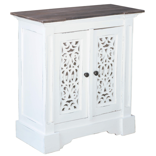 Sunset Trading Cottage Solid Wood Accent Cabinet | Two Doors with Storage | Distressed White/Driftwood Brown | Fully Assembled Deco Hall Table