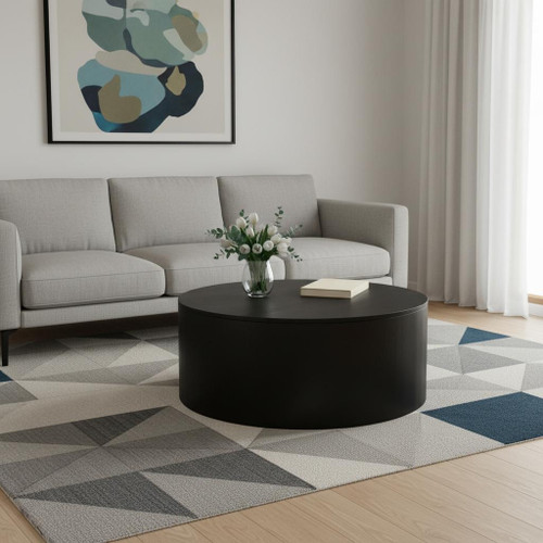 36" Black Solid Wood Round Solid Coffee Table