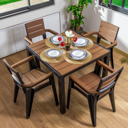 Five Piece Black Plastic Outdoor Patio Set With Table