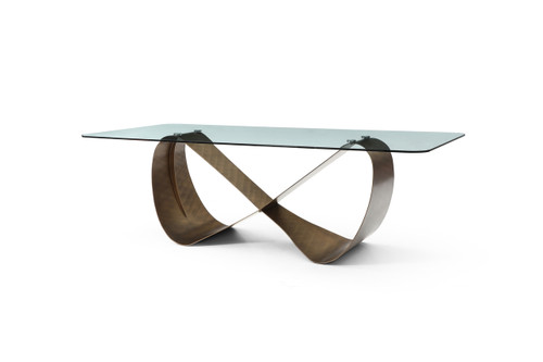 94" Clear and Bronze Glass and Metal Cross Leg Base Dining Table