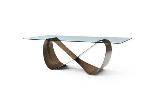 94" Clear and Bronze Glass and Steel Cross Leg Base Dining Table