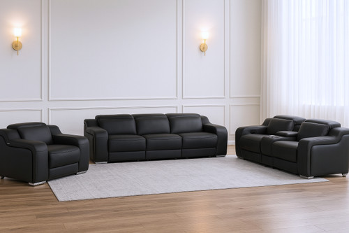 Three Piece Black Leather Six Person Seating Set