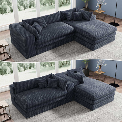 121" Gray Corduroy Sofa