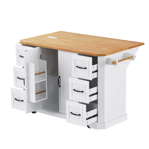 56" White Wood Barn Door Rolling Kitchen Island