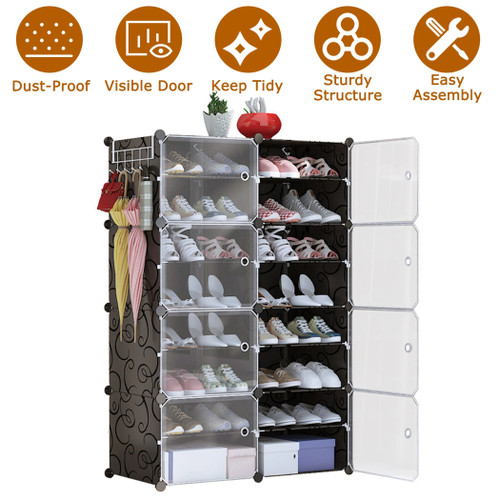 8-Tier 2-Row Shoe Rack Organizer Stackable Free Standing Shoe Storage 