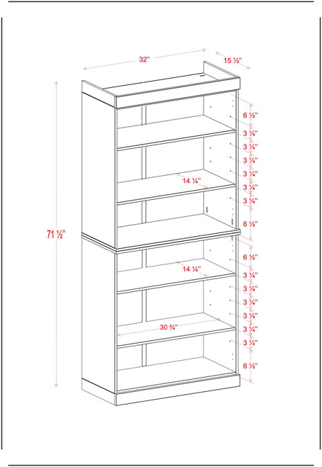72" Teal Blue Solid Wood Adjustable Six Tier Library Bookcase