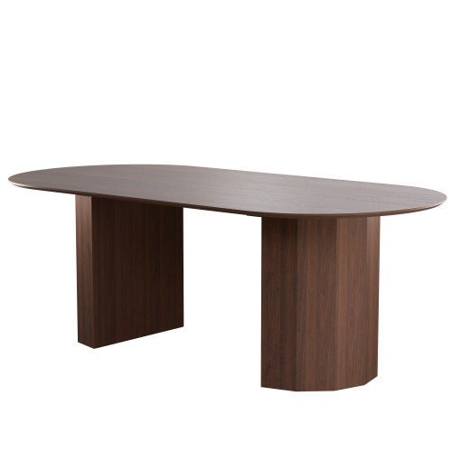 86" Walnut Wood Double Pedestal Base Oval Dining Table