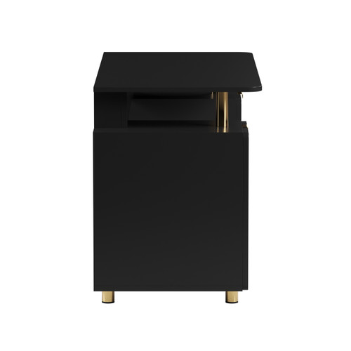 57" Black Wood and Stainless Steel Computer Desk With Three Drawers