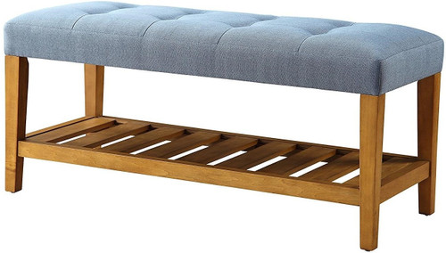 Homeroots 40" x 16" x 18" Blue And Oak Simple Bench