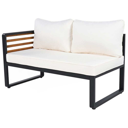 Two Piece Outdoor Beige Metal Sectional Seating Group with Beige Cushions