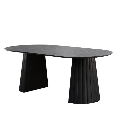 79" Black Wood Double Pedestal Base Oval Dining Table