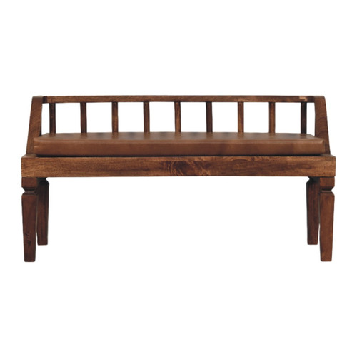 43" Beige and Brown Boucle and Solid Wood Upholstered Bench