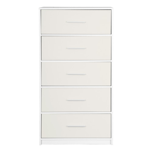 23" White Wood and Fabric Five Drawer Dresser