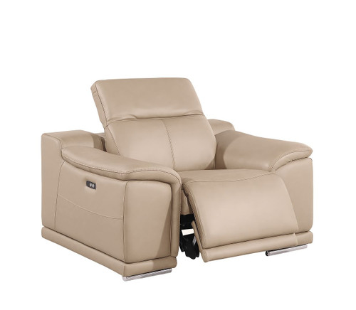 Three Piece Beige Genuine Leather Five Person Seating Set